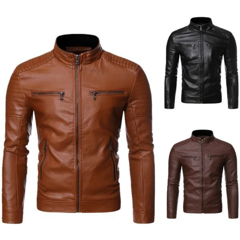 

Men's Motorcycle Riding Jacket Waterproof Windproof Double Zipper Leather Suit Warmth for Extreme Cold Quick Dry Material​