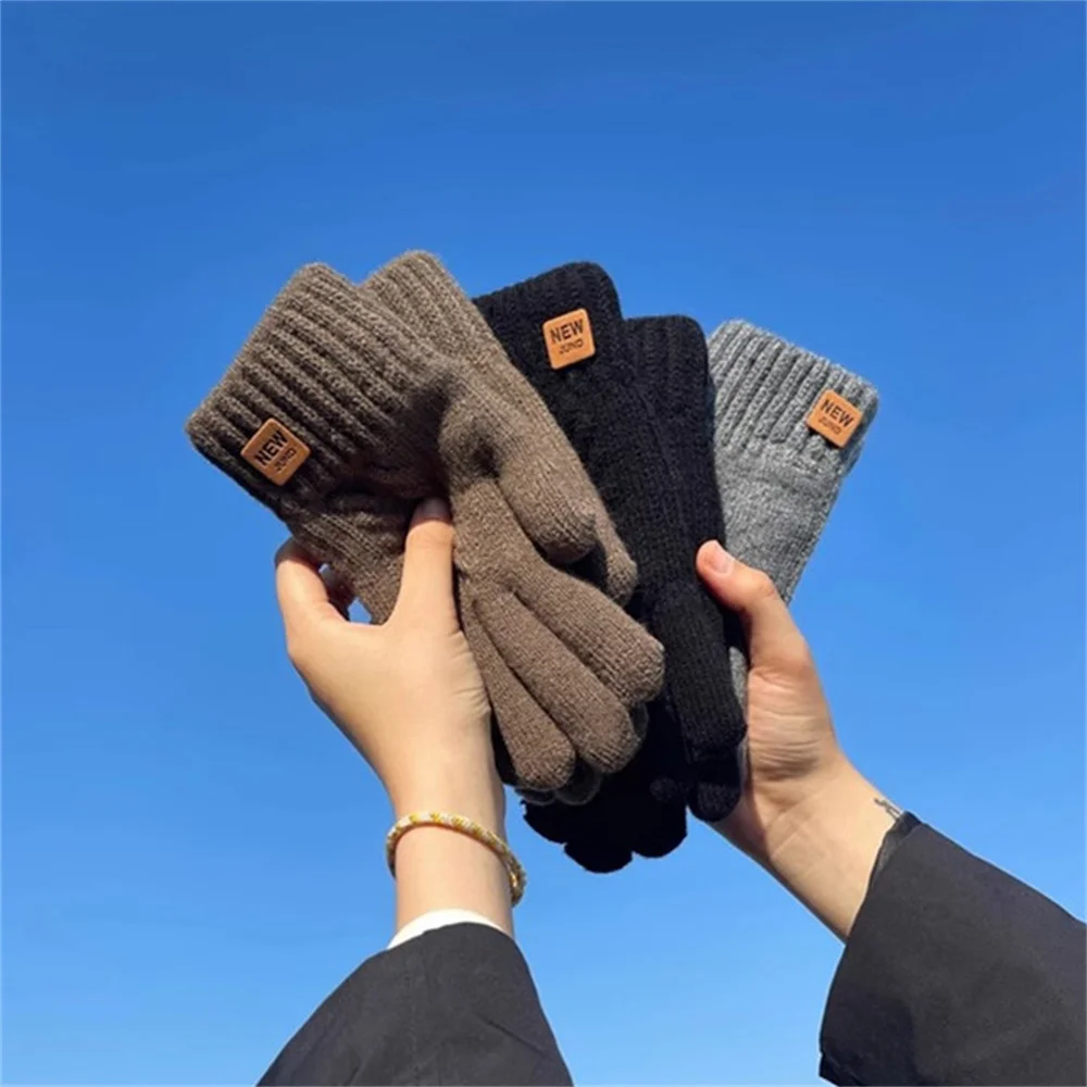 Wool Gloves Outdoor Thick Leather label Mittens Warm Thermal gloves for Driving