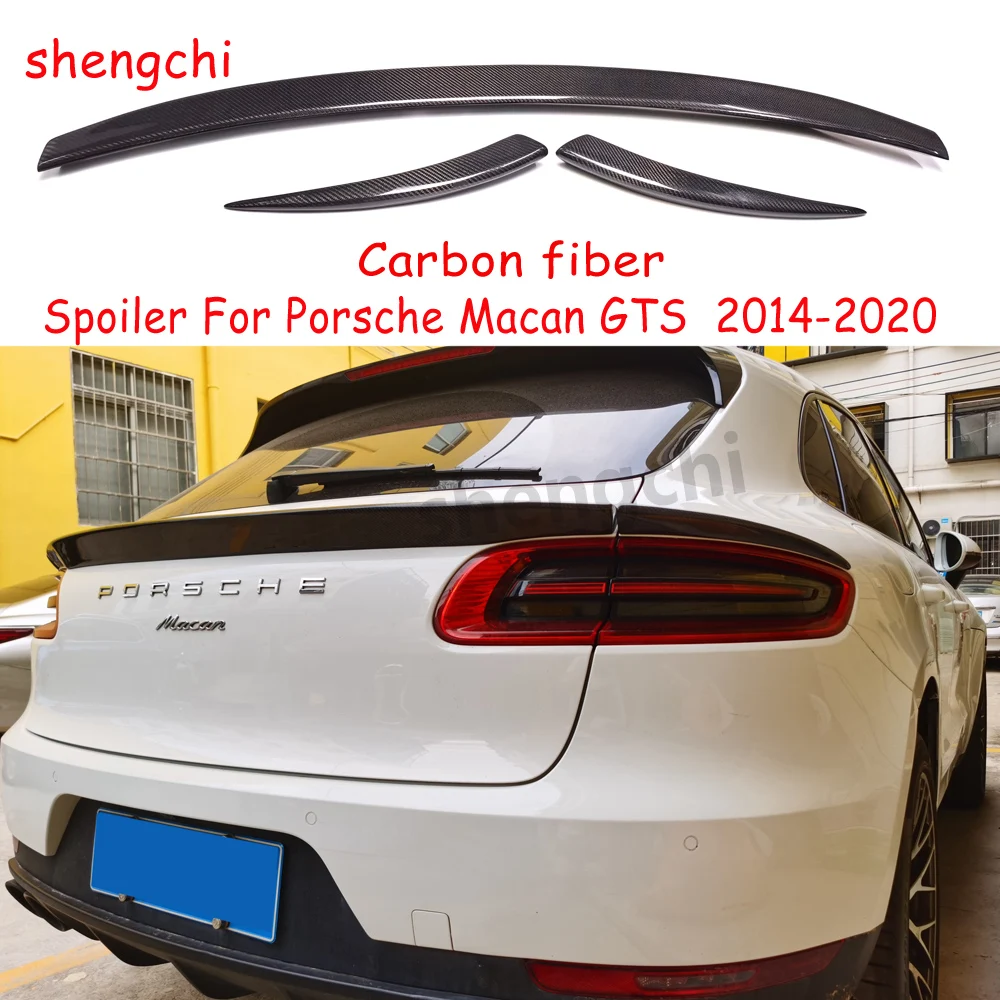 For Porsche Macan GTS Turbo 3 pcs/set Carbon Fiber Rear spoiler duck tail 2014-2020