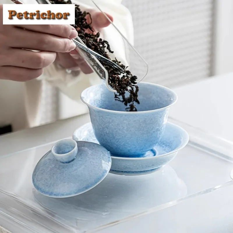 180ml Kiln Fambe Crystal Glaze Gaiwan Luxury Tea Tureen Tea Bowl With Lid Kit Tea Brewing Cover Bowl Tableware Ornaments Craft