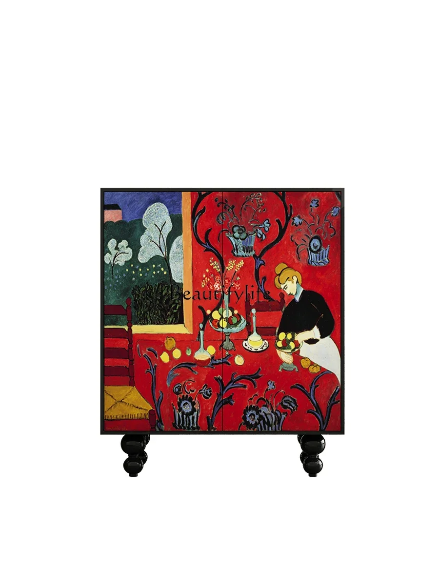 Matisse oil painting solid wood shoe cabinet porch multi-functional storage customized by wall side cabinet