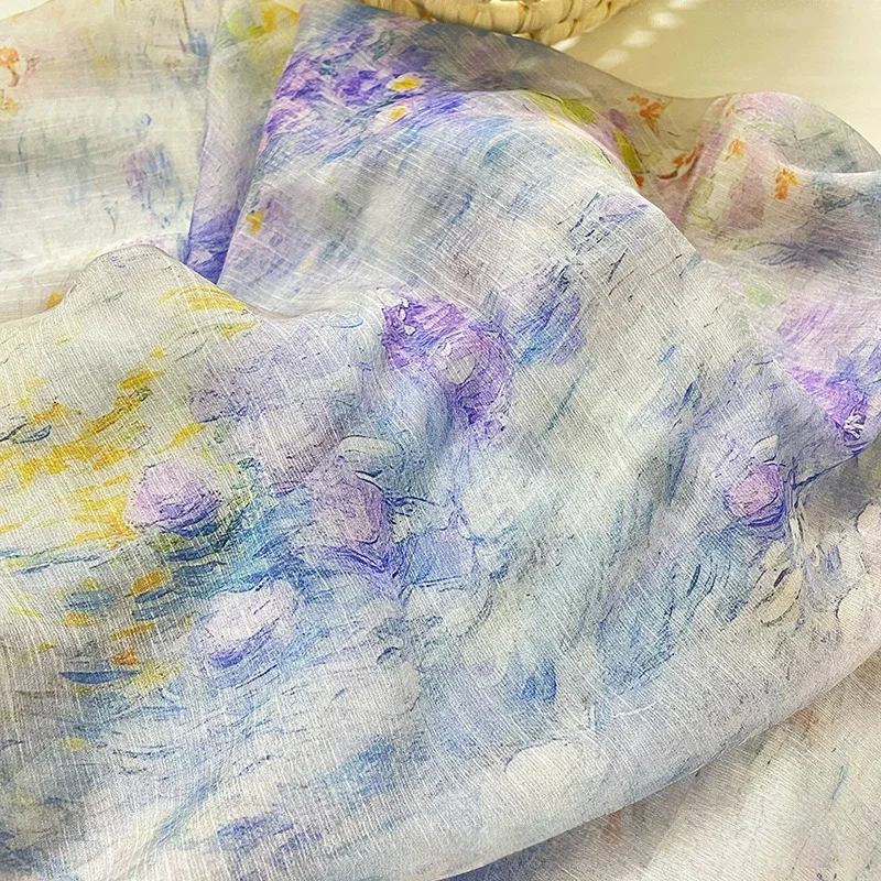 Traditional Chinese Style Willow Leaf Jacquard Fabric DIY Hanfu Dress Watercolor Tie-Dye Print Fabric Women Children Wear Sewing