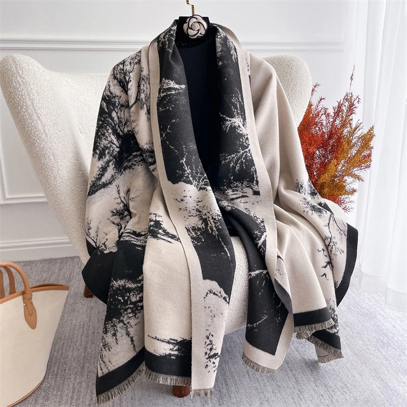 

Women Warm Print Scarf Jacquard Cashmere Pashmina Shawls Tassel Hijab Wraps Winter Scarves Foulard Bufanda Ethnic Poncho Stoles