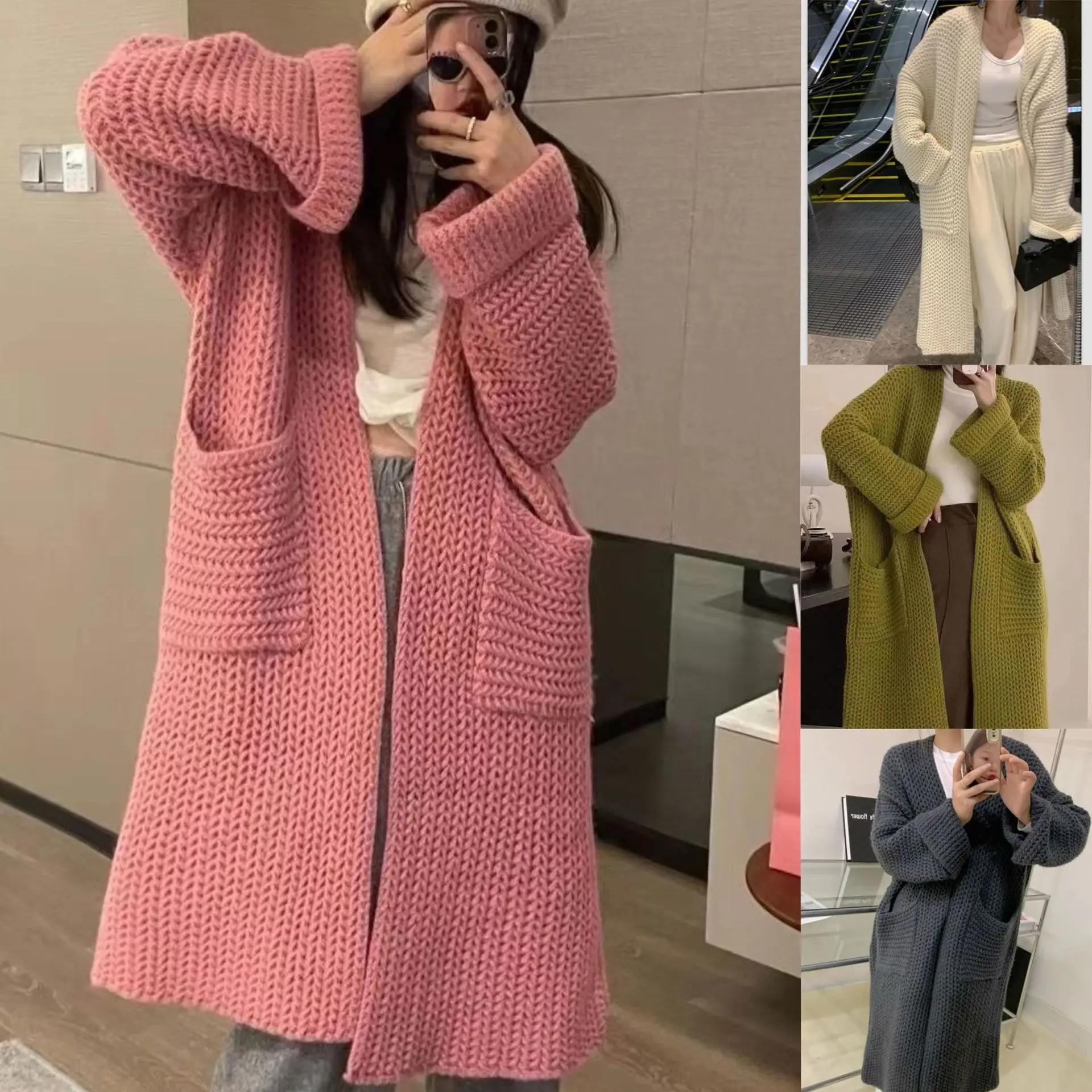 Limited-quantity 50% off！Autumn And Winter Thick Needle Sweater Women's Double Pocket Korean Casual Lazy Style Medium Long Sweat