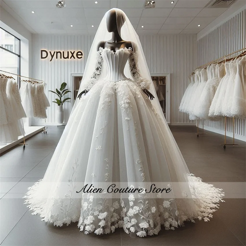 

Vintage Vestidos De Novia Bridal Gowns With Veil Ball Gown Flowers Applique Wedding Dress Robe De Mariee Corset Gown Customized