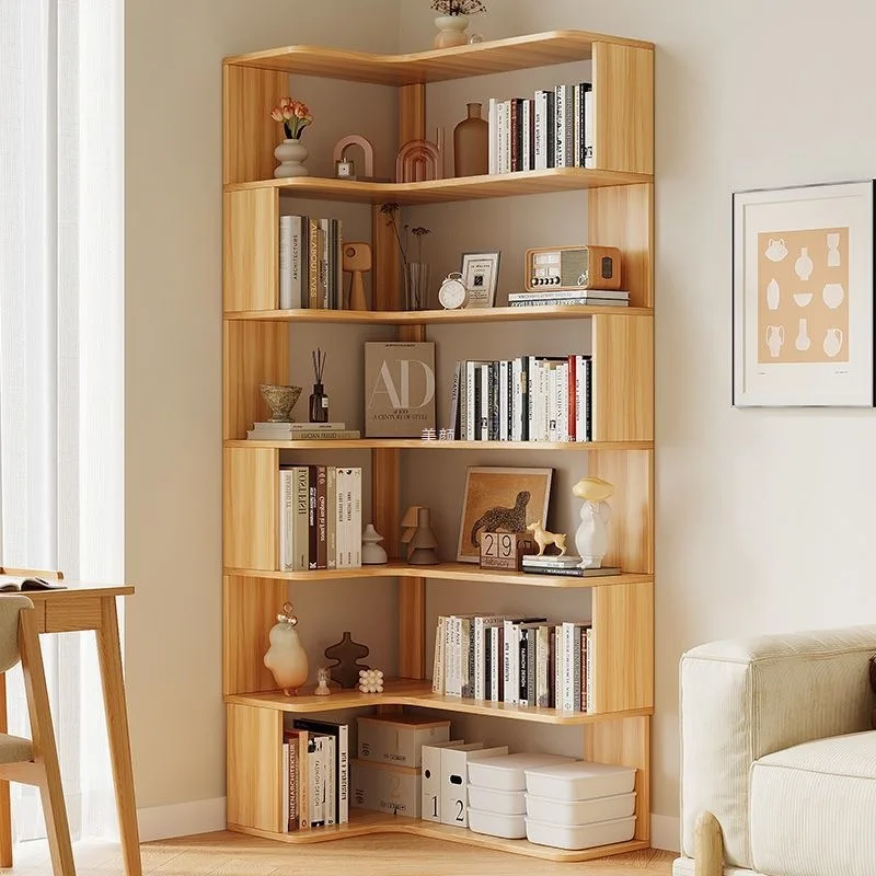 

Solid wood corner bookshelf shelf Floor-to-ceiling student household corner cabinet Multi-layer storage cabinet