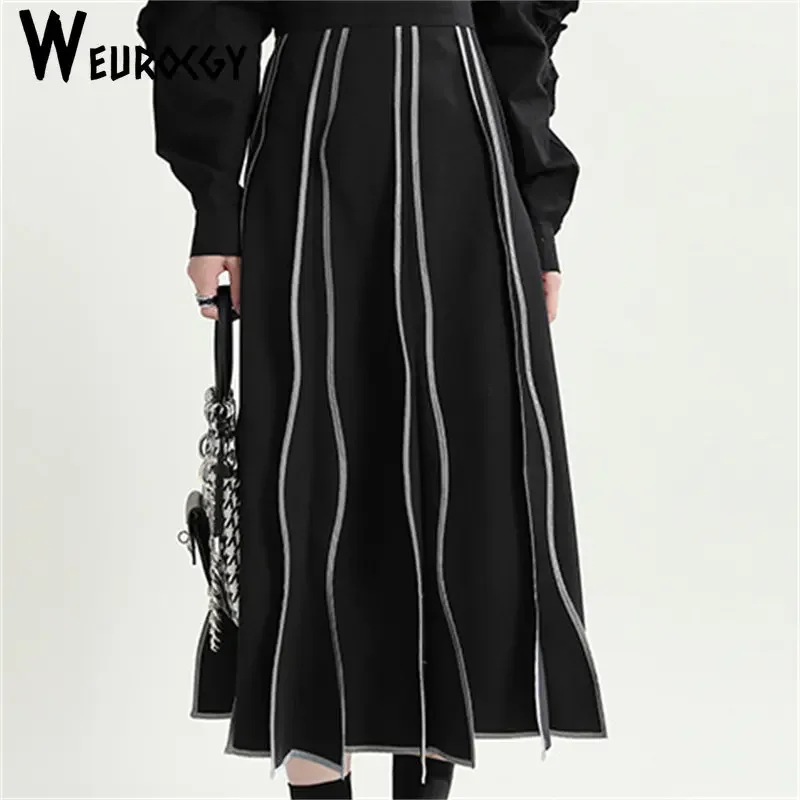 Summer y2k Casual Loose Personality Go Well Wuth Everything Retro Irregular Wave Cut Mid-Calf Women Skirt High Waist Streetwear