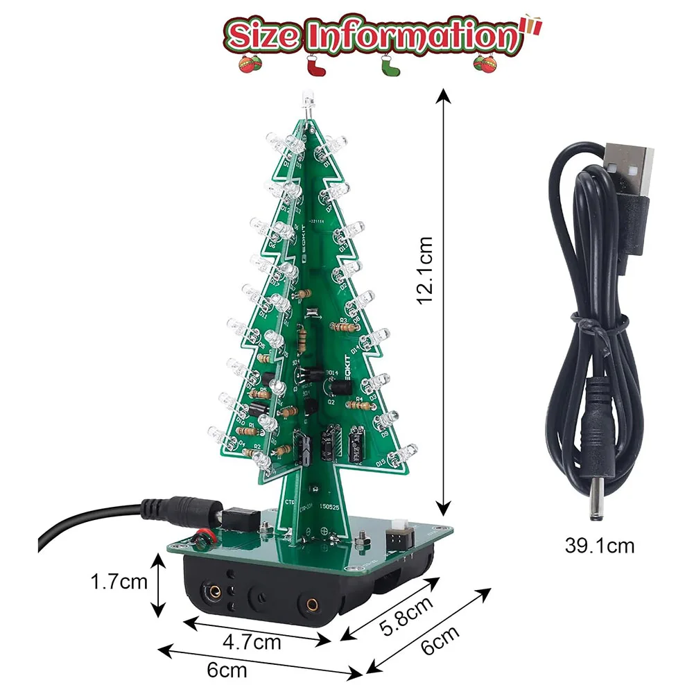 Kit de soudure d'arbre de Noël 3D, kit électronique bricolage, projet scientifique PCB LED, panneau PCB LED clignotant coloré, décor de Noël