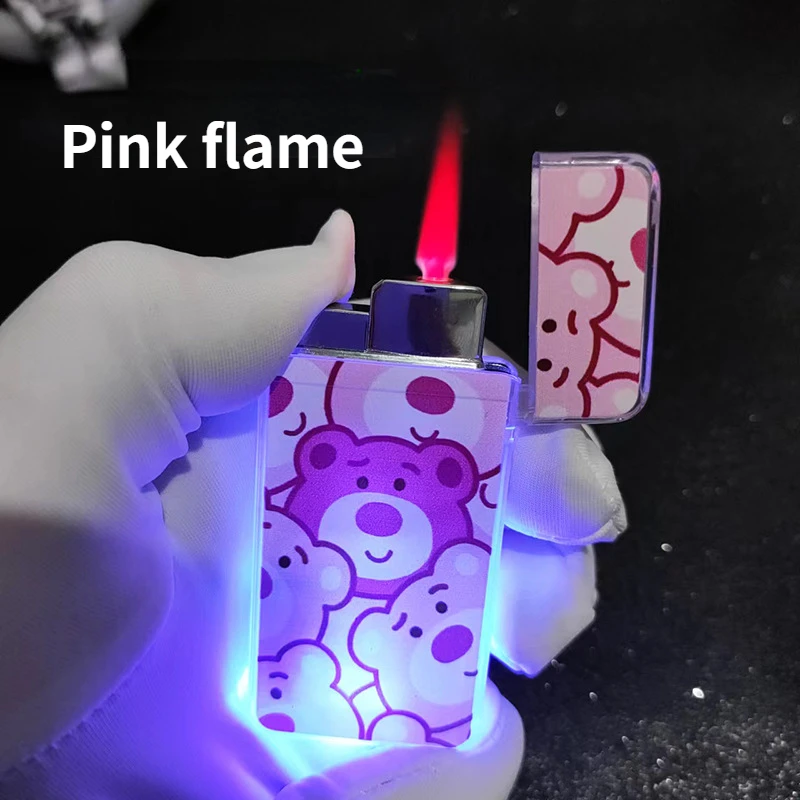 New Fashion Sanrio Kuromi Cartoon Lighter Pink flame Windproof Cigar Lighter Strong Fire Power Visible Lighters Gadgets for Men