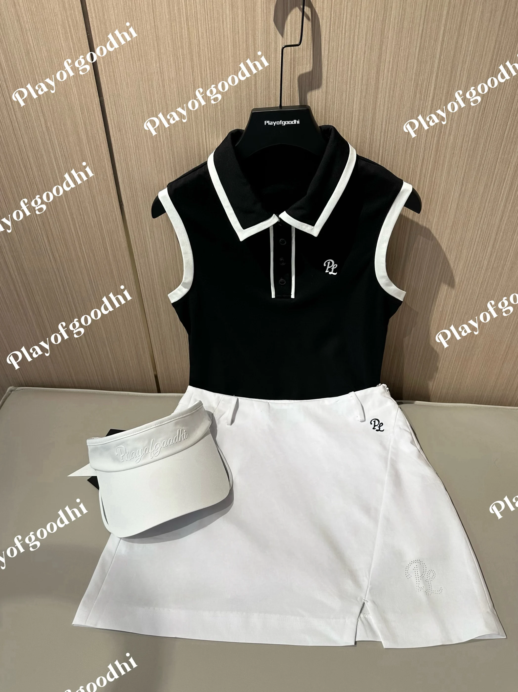 PL Ladies Golf Tennis Tank Tops Summer Sleeveless Polo Shirt Women Quick Dry Pleated Pencil Skirt A-lined Golf Skort with Short