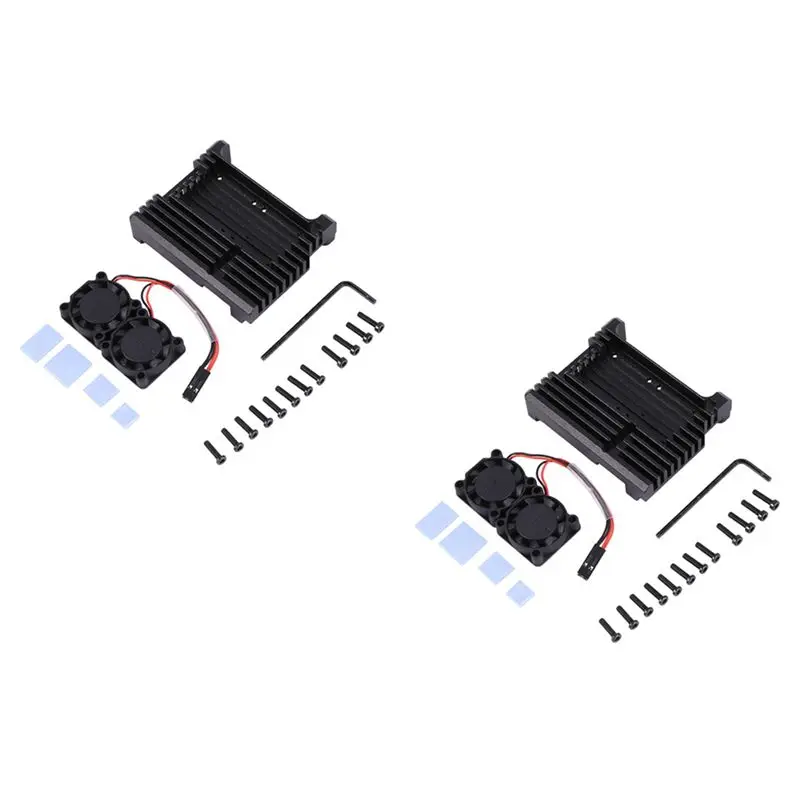N36R-4X For Raspberry Pi 4 Aluminum Case With Dual Cooling Fan Metal Shell Black Enclosure For Raspberry Pi 4 Model B