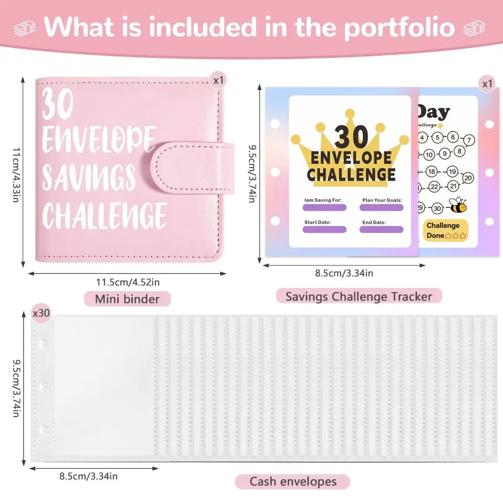 PU Leather Cash Saving Challenges Waterproof Handbook Money Budget Binder 30Days Financial Planner Envelope Challenge Binder