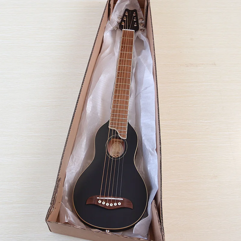 Mini guitarra acústica de viaje de 33 pulgadas, guitarra folclórica mate con tapa de abeto macizo de 6 cuerdas con EQ incorporado, Color negro y Natural