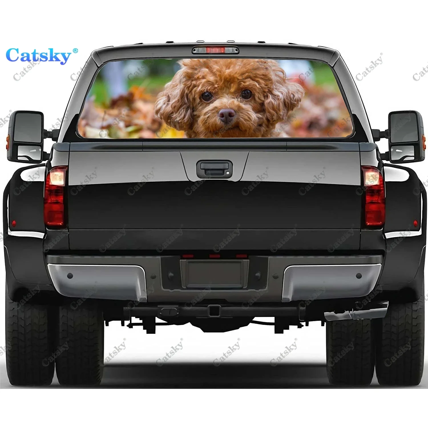 Pegatinas para ventana trasera con estampado de caniche marrón Animal, calcomanía para parabrisas, calcomanía para ventana trasera de camión, gráfico de vinilo perforado Universal