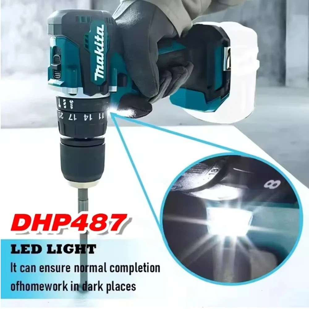 

Makita DHP487 Impact Screwdriver Multifunctional Cordless Drill Power Tool Torque Setting 2 Gear Speed Electric Screwdriver