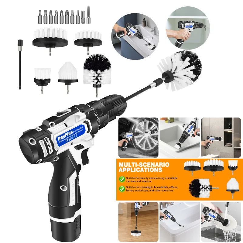 2-in-1 Cordless Drill & Scrubber - Lithium Battery Powered Multi-Tool for Drilling/Cleaning Rotary Drill & Spin Scrubber Combo