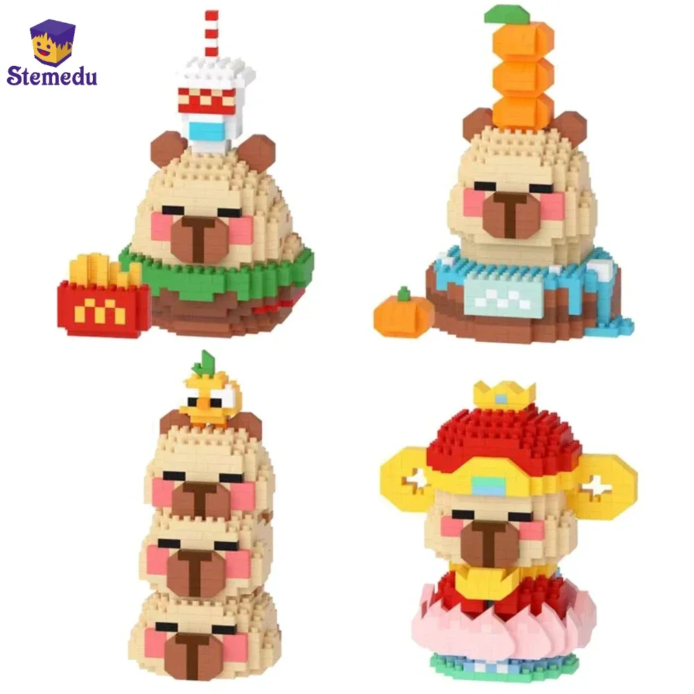 

4 Types Capybara Micro Building Blocks The God of Wealth DIY Diamond Mini Bricks Desk Decoration Construction Toys Gifts for Kid