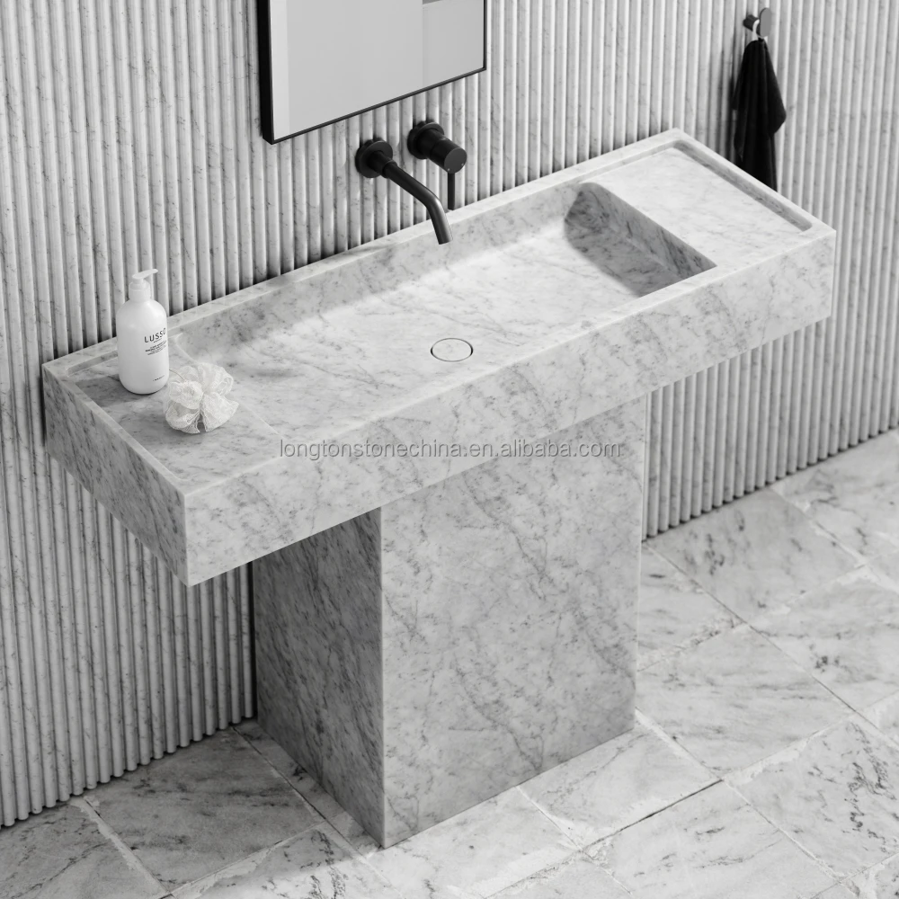 Fregaderos travertino Beige modernos, lavabo de mármol independiente para Baño
