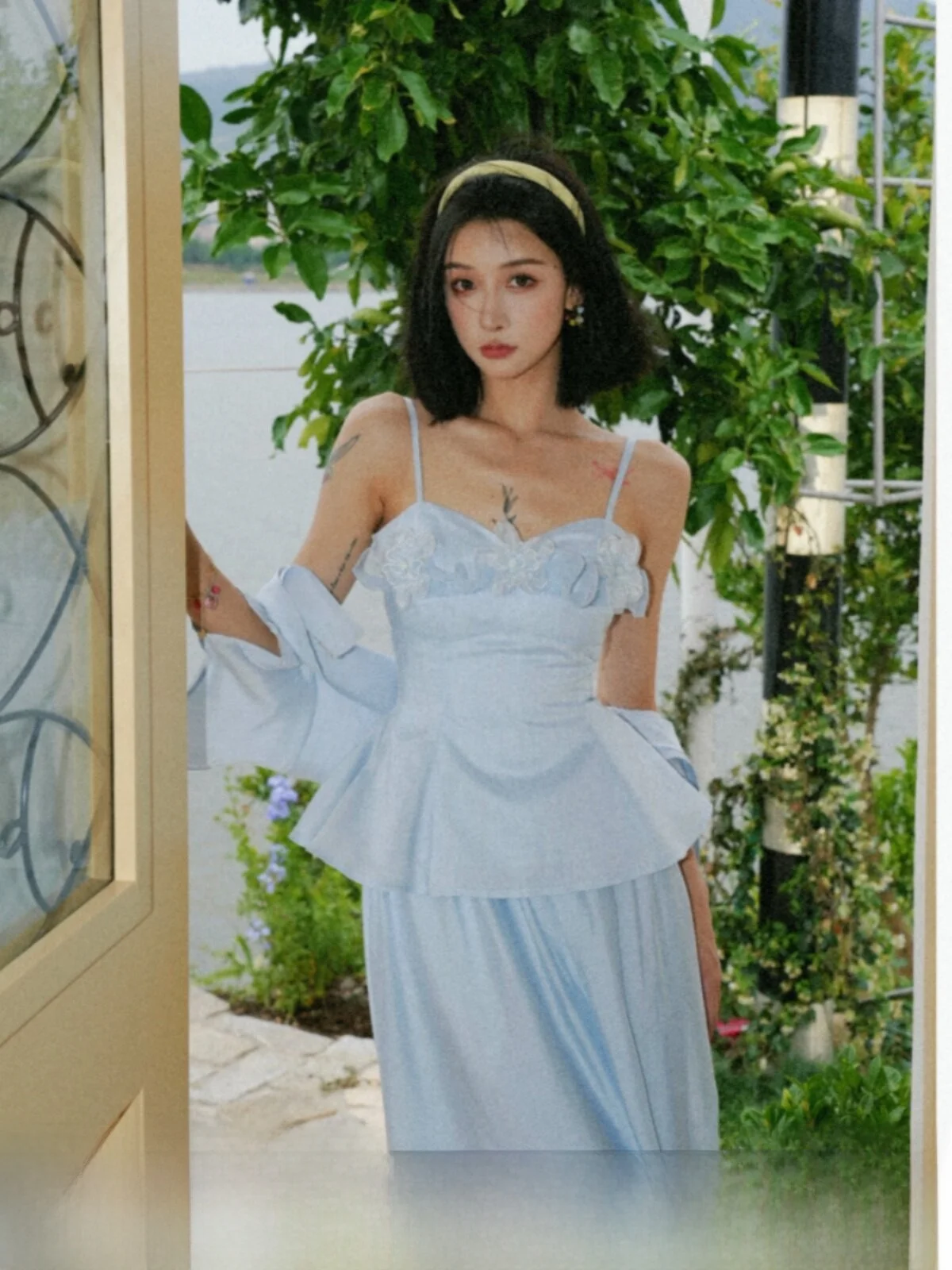 

PITAO Original Blue Set Faionable Slimming Summer Outfit Ele Quali Women's Wear Student orm Workwear