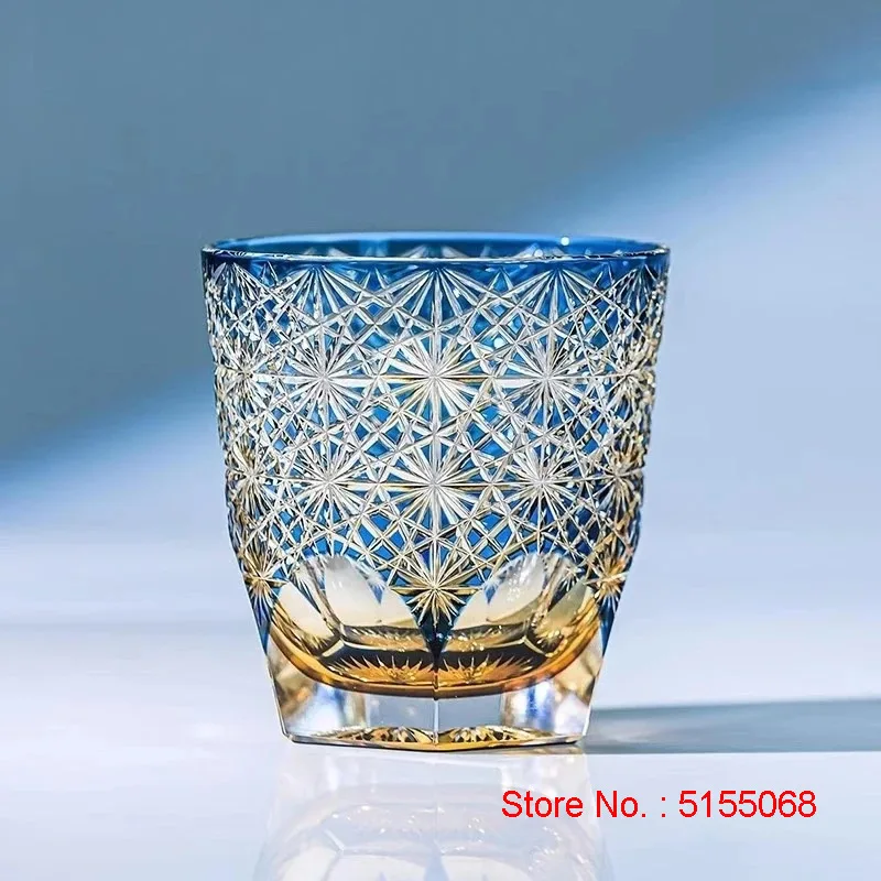 Colour Process Crystal Edo Kiriko Wine Cup Hand Carving Chrysanthemum Pattern Whiskey Glass Spirits Liquor Snifter Whisky Mug
