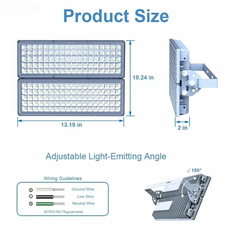 

200 Watt Outdoor LED Flood Lamp with Adjustable Lighting Angle Waterproof Exterior Stadium Lights IP65 Rating for Landscape