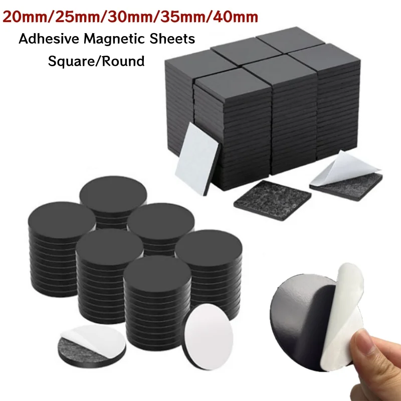 Adhesive Magnetic Sheets Square/Round Rubber Flexible Magnetic Stickers DIY Fridge Magnet Adhesive Backing Sticky 20mm~40mm