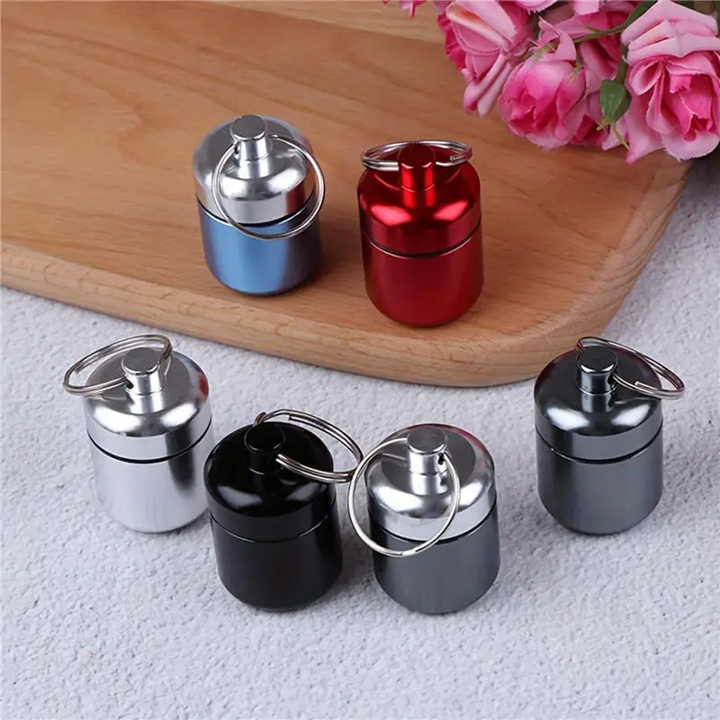 Mini Pill Keychain Holder Aluminum Alloy Storage Box Waterproof Organizer Travel Portable Pill Holder Earplug Container