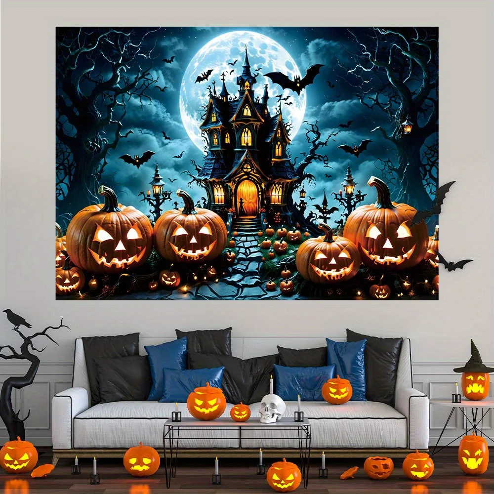 Arti Decorative Halloween sfondo tende-Ghost Night Castle e zucca lanterna zucca appeso a parete