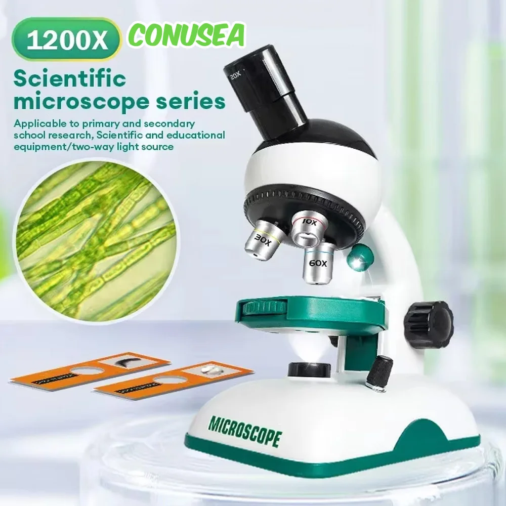 Microscópio infantil para crianças, estudantes, professor, biologia, experimento científico, tecnologia de laboratório, microscópio com luz led, ferramentas de slides