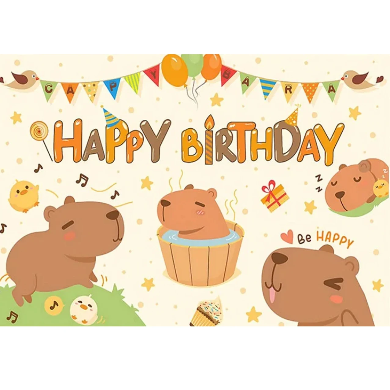 Fondo de cartel de cumpleaños de capibara, decoración de pared de fiesta para eventos interiores y exteriores, celebración, cumpleaños, fiesta, tela de fondo