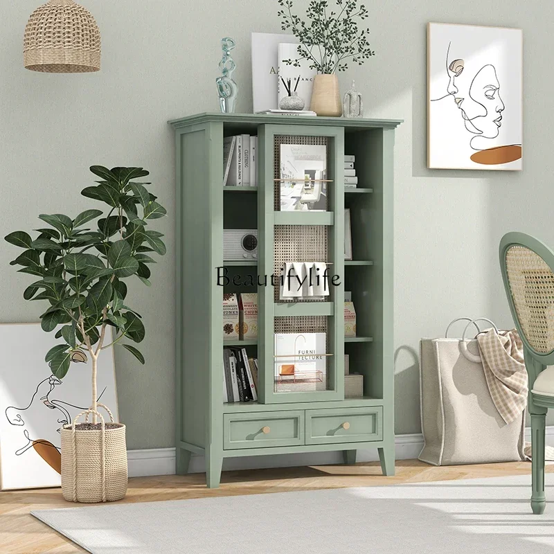 

12American light luxury rattan floor magazine rack cabinet multi-functional bookcaseLX