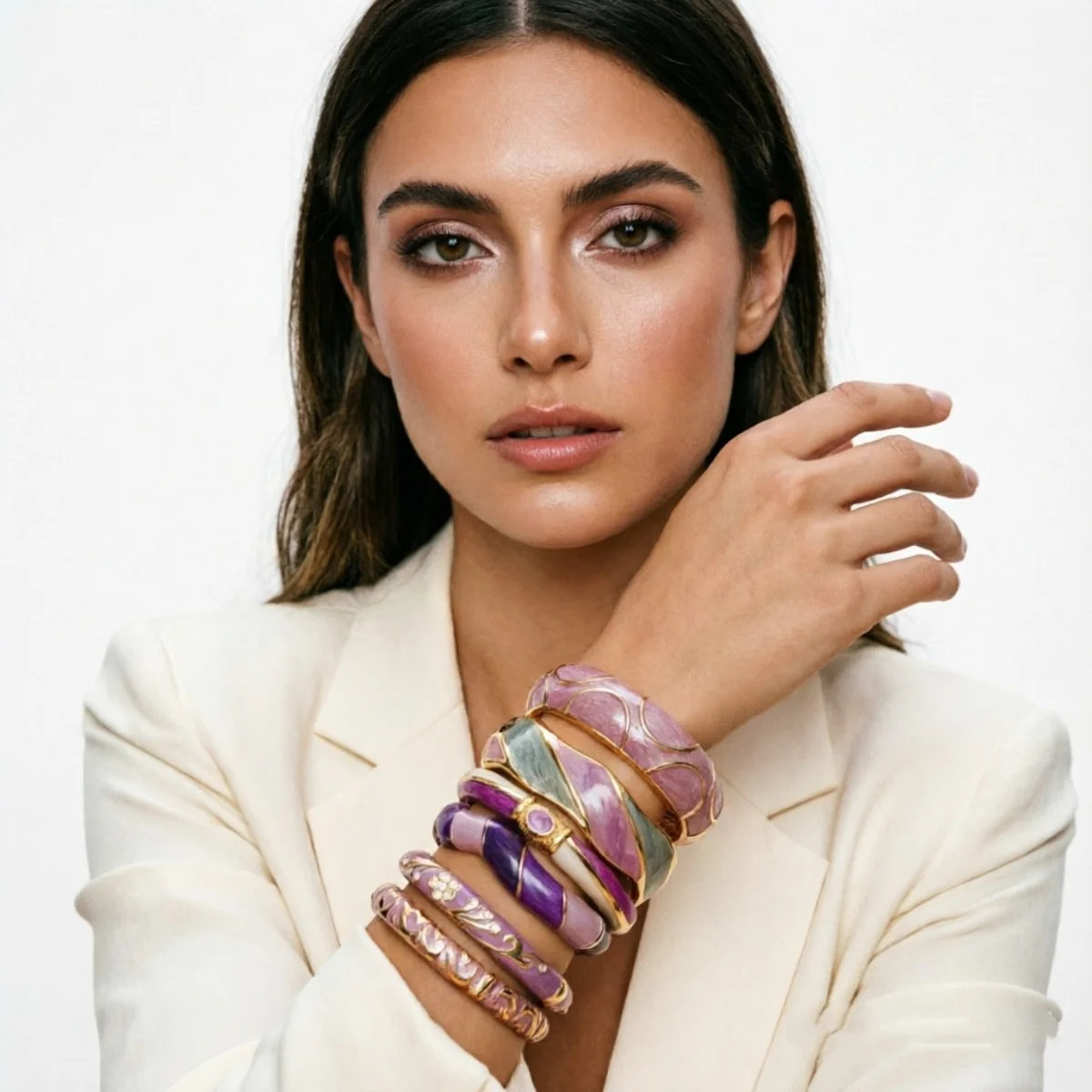 Ästhetisches Armband aus Emaille der Purple-Serie für Damen und Herren, Vintage-Punk-Stil, unregelmäßiger Block, gedreht, wellig, breiter Statement-Armreif, Schmuckstück – Detail 22