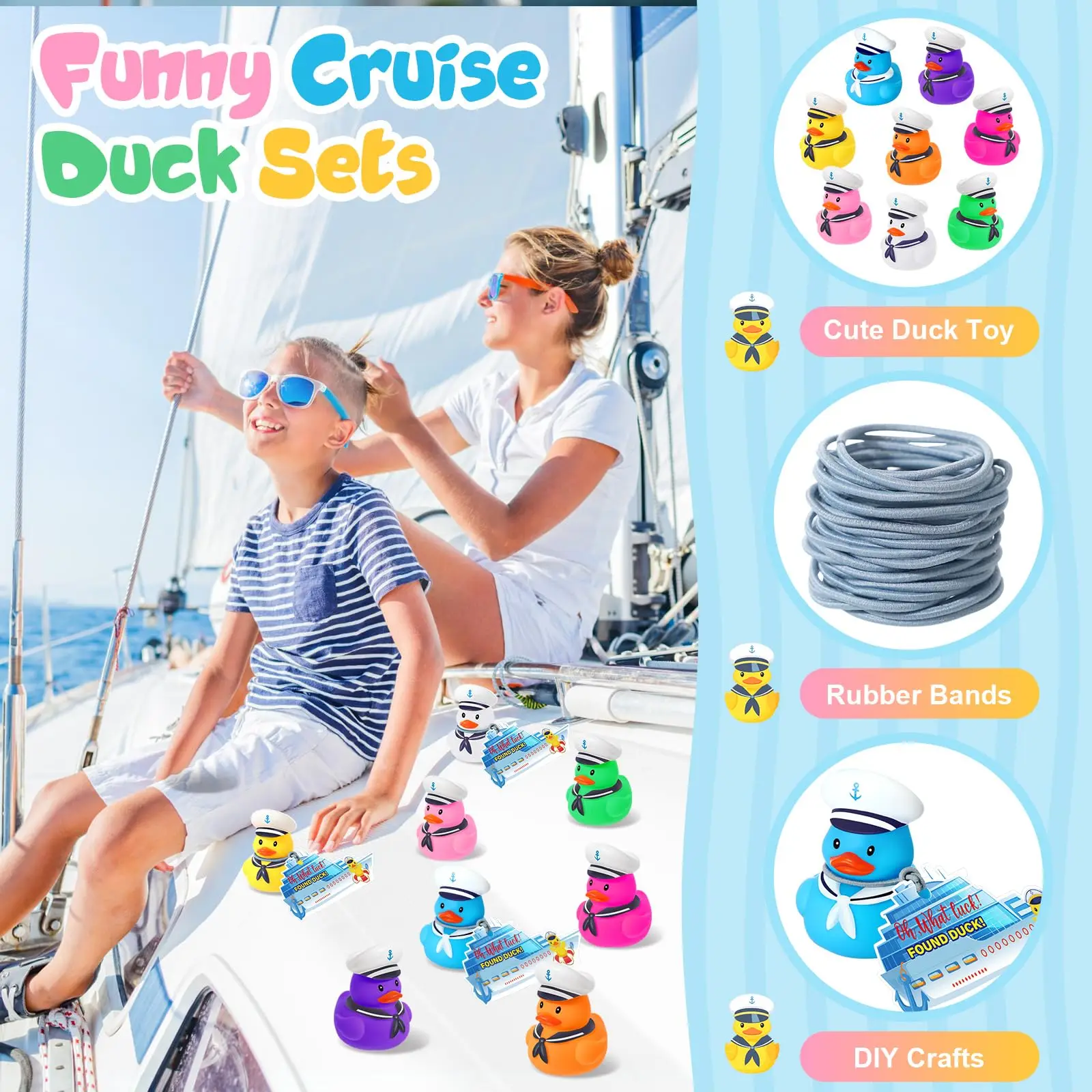 Duck Tag Cruise Kit Mini Cruising Rubber Duck Cruise Tag Card Elastic Band for Cruising Hiding Ducking Luggage Carnival Reward