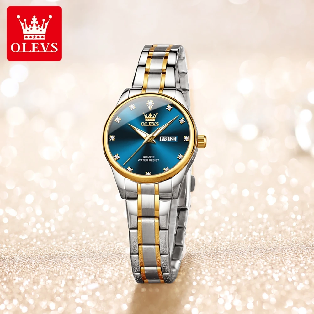 Olevs Luxe Horloge Voor Vrouw Dames Elegant Quartz Horloge Waterdichte Lichtgevende Datum Week Rvs Vrouwen Horloges Klok