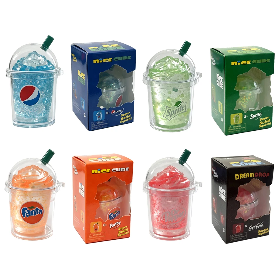 Cute Drink Cup Squeeze Fidget Toy, Simulation Cola Sprite Fanta Beverage Cup Squishy Toy, Glitter TPR Stress Relief Vent Toy