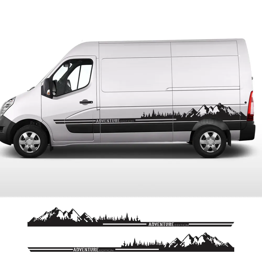 2PCS Car Stickers For Renault Master 2 3 4 NIssan NV400 Interstar Opel Vauxhall Movano Tuning Accessories Camper Van Mountain