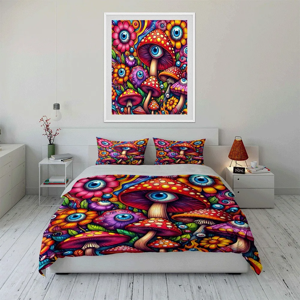 Psychedelic Mushroom Floral Artwork Trio Exquisite three-piece bedding set gift for kids and adults