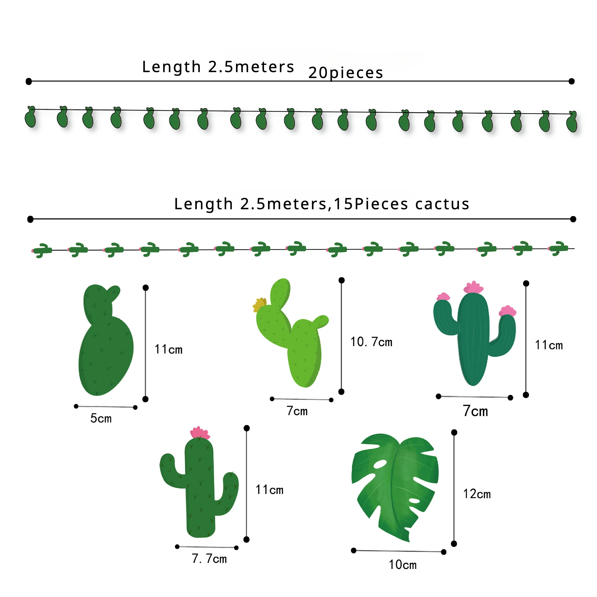 Green Tropical Turtle Leaf Cactus Garland Banner Cinco De Mayo Cactus Garland for Mexican Fiesta Taco Birthday Party Decorations