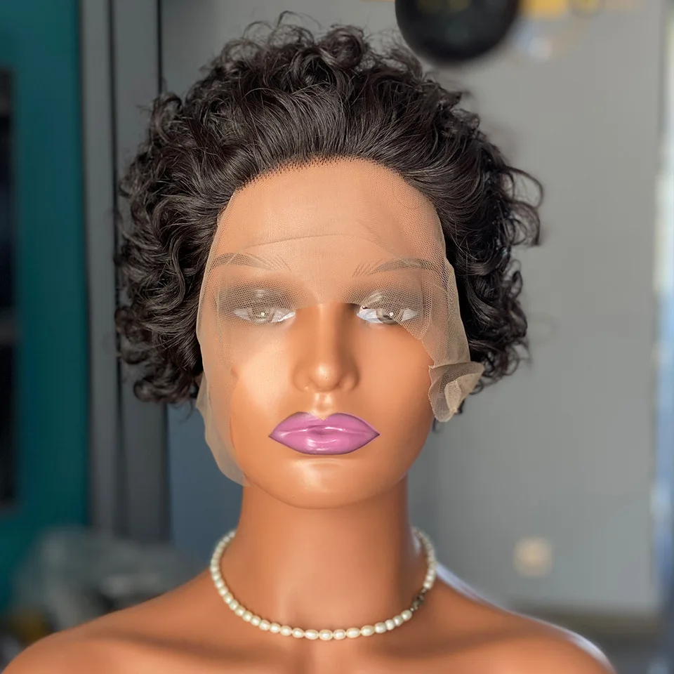 Phashion Curly Pixie Cut Lace Wig Human Hair 13x1 Lace Short Wave Remy Brazilian Hair  Ready To Wear Glueless For Black Women