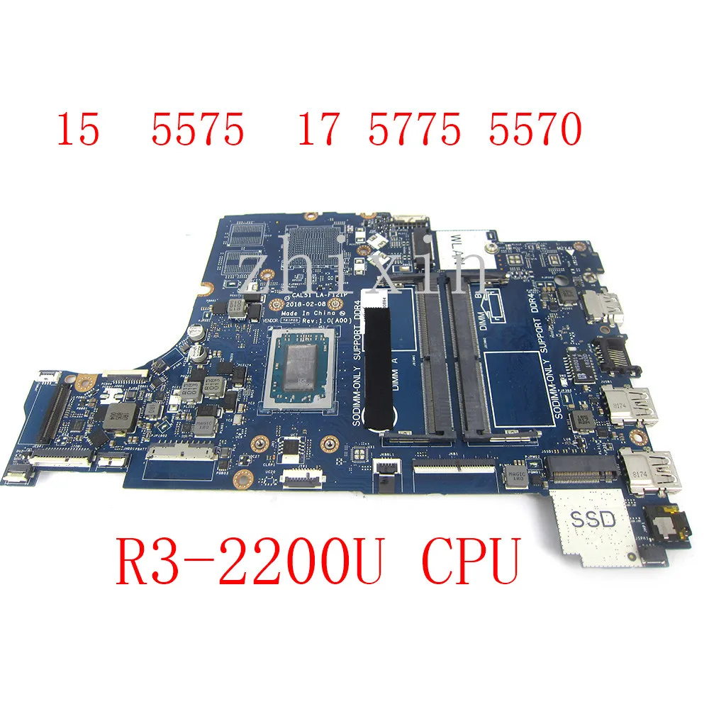 

yourui For Dell Inspiron 15 5575 17 5775 5570 Laptop Motherboard With R3-2200U CN-0525HD 0525HD CAL51 LA-F121P Full Test