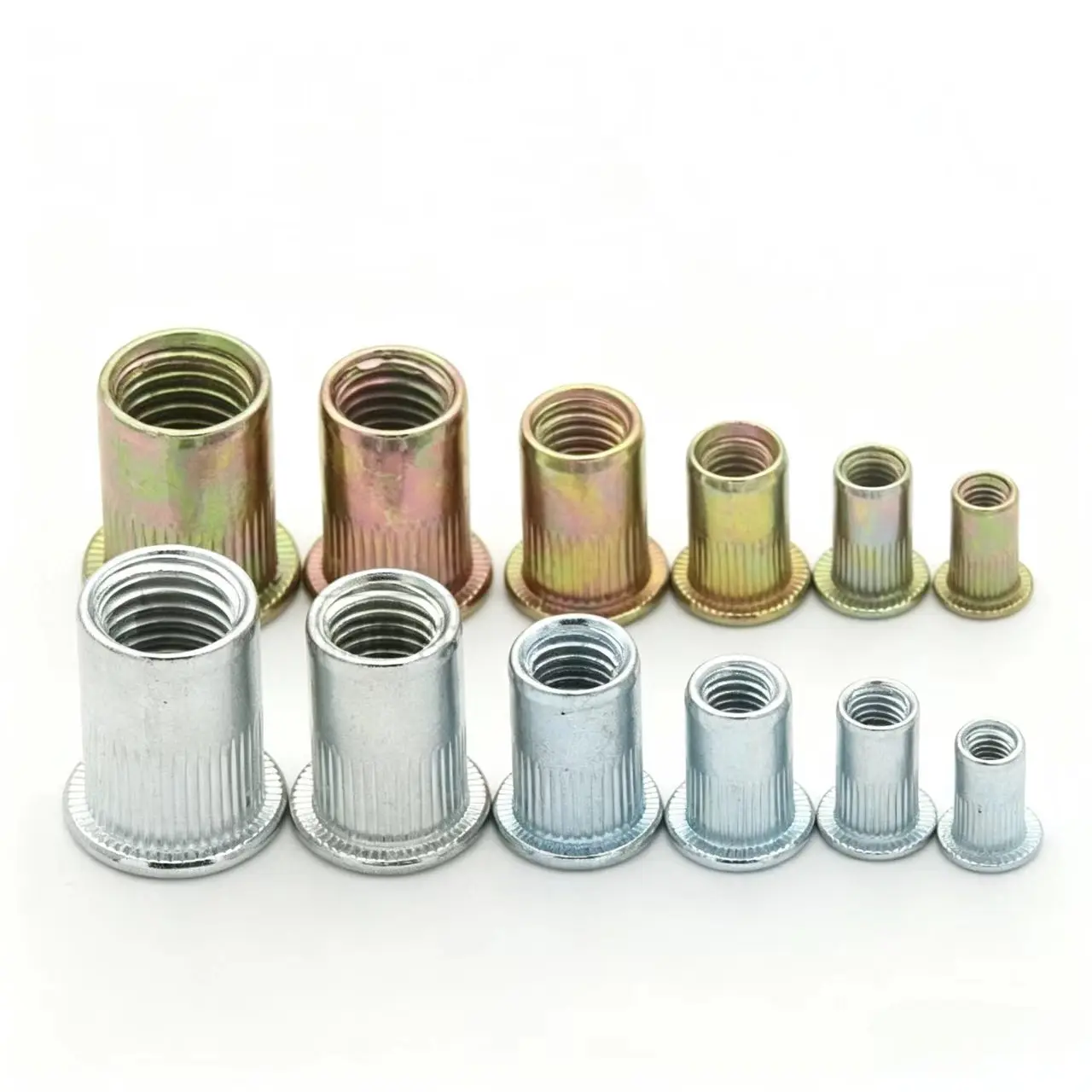 M3-M12 Rivet Nuts Flat Head Threaded Insert Nutsert Cap for Riveter Nut Gun Zinc Plated Carbon Steel/304 316 Stainless/Aluminum