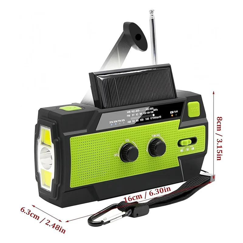 Emergency Weather Radio,Solar Charging, 3 LED Flashlights, LED Induction Reading Lamp, SOS Alarm, Rechargeable For Us-T88C