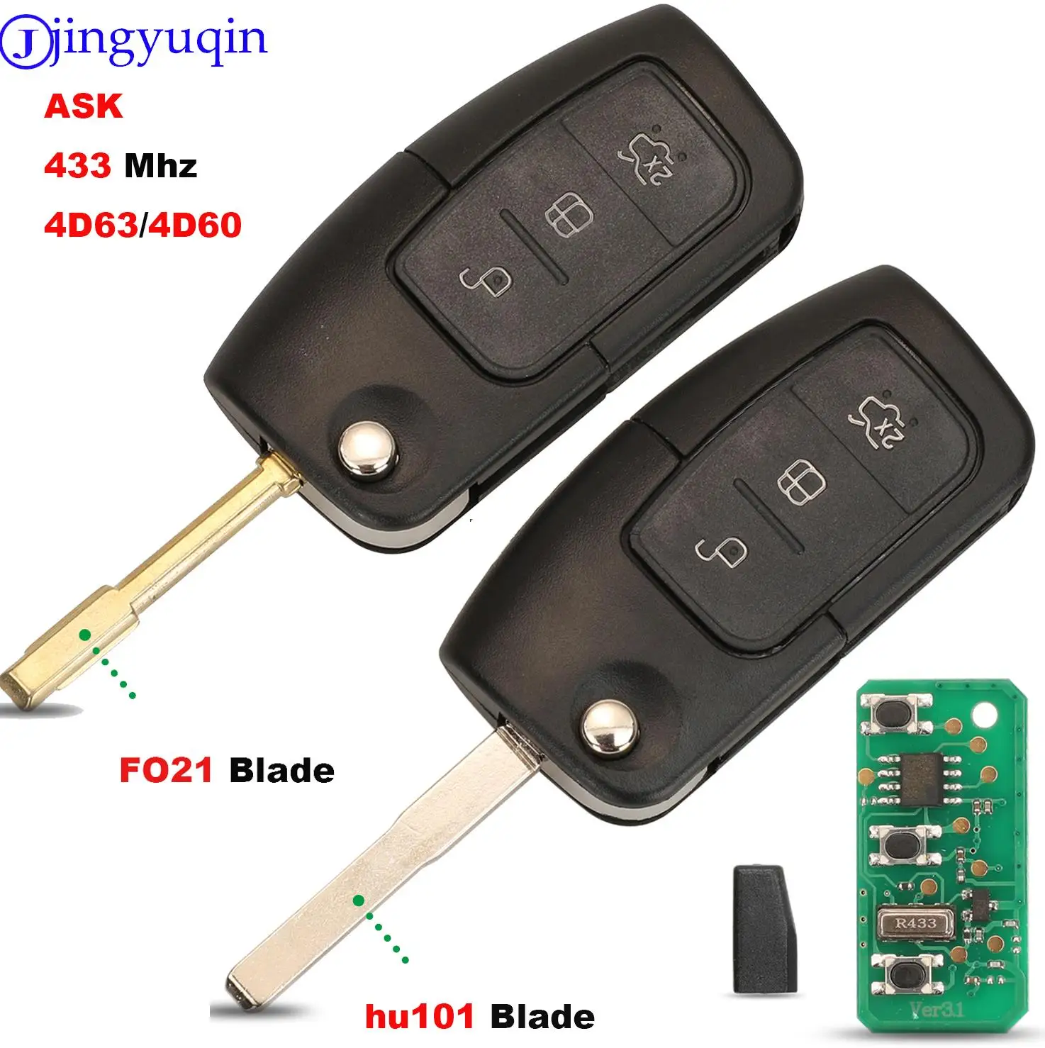 jingyuqin 10PS ASK 433 Mhz Key Remote Case Cover For Ford Fiesta Focus 2 Ecosport Kuga Escape C Max Ka Fob HU101 / FO21