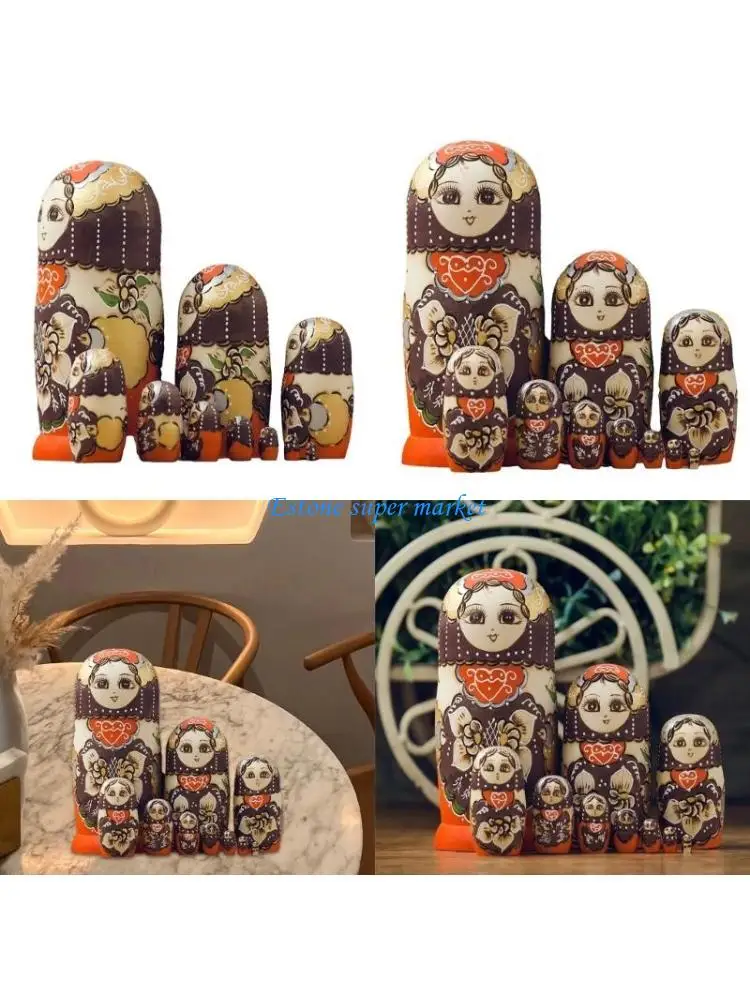 090B Russian Nesting Doll Hand Painted Figurines Babushka Dolls Stacking Toy 10PCS