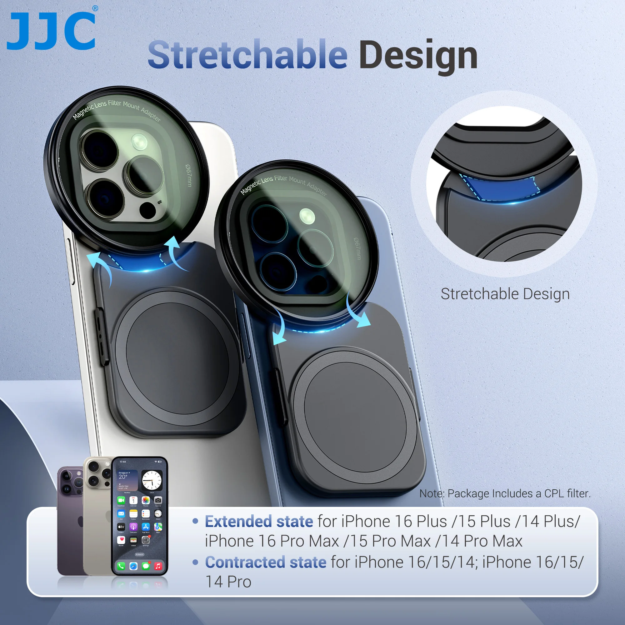 فلتر JJC 67 من CPL لهاتف iPhone ، طقم محول فلتر عدسة مغناطيسي متوافق مع iPhone 16 15 14 Pro Max Plus مع مسمار