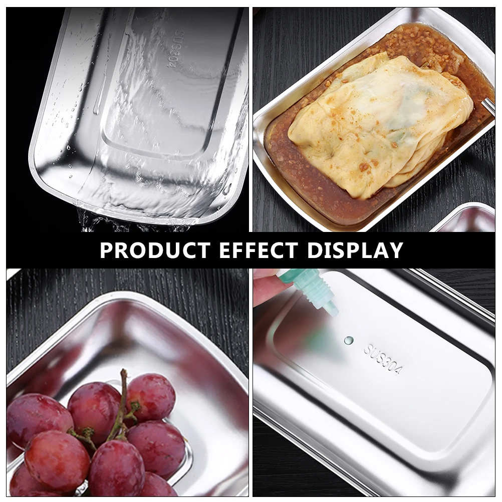

Stainless Steel Rectangular Practical Tray Small Lightweight Fruit Snack Dessert Storage Dish Towel Practical