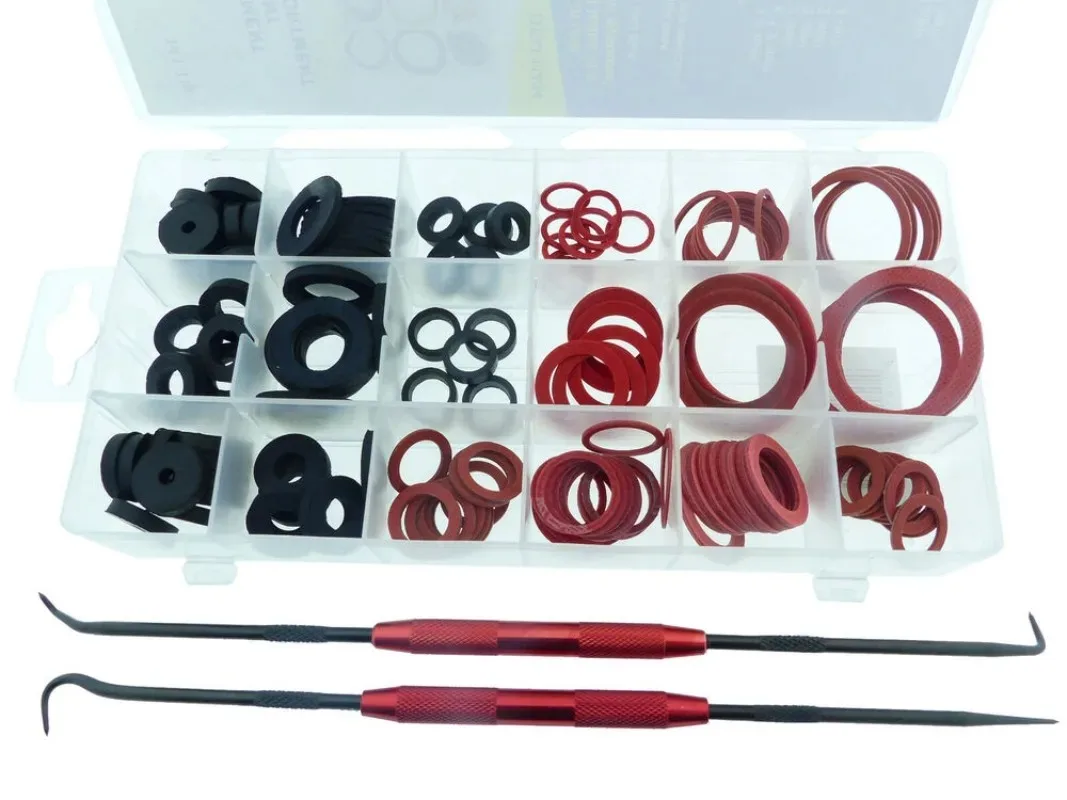 141pcs Black Rubber Gaskets Red Steel Paper Washer M4 M8 M9 M10 M12 M15 M17 M20 M27 M30+Double Head Oil Seal Screwdriver