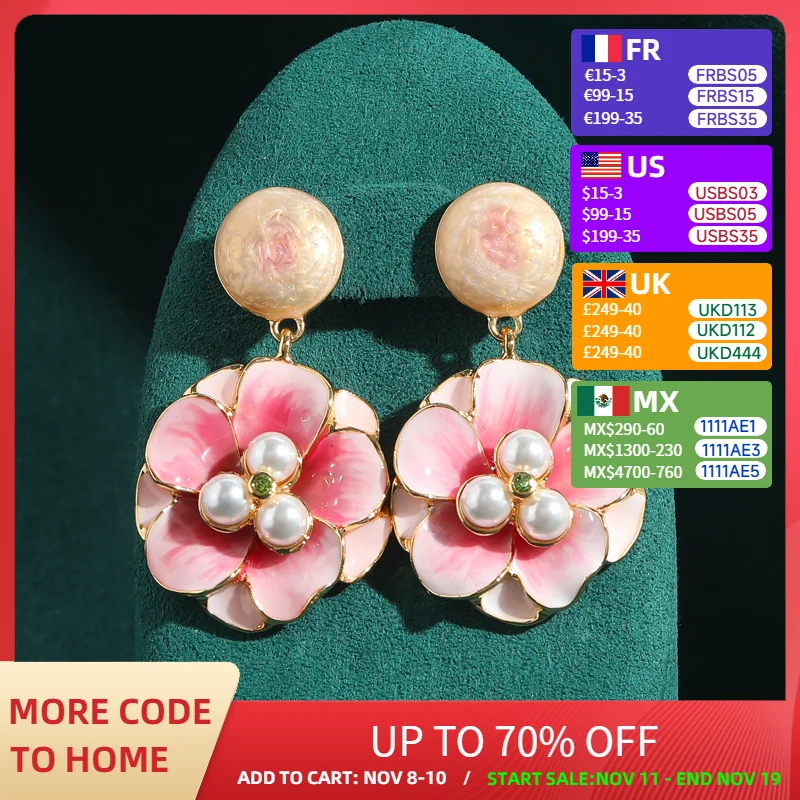 

Vintage Pearl Pink Flower Earrings Drop Dangle Natural Gold Color Charm Luxury Quality Jewelry Woman Bohemian Accessories 2025
