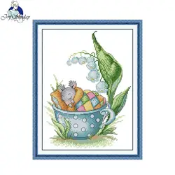 Joy Sunday Cross Stitch Kits Sleeping Mouse Pattern Printed Counted Aida Fabric 16CT 14CT 11CT Art Craft DIY Embroidery Kit New
