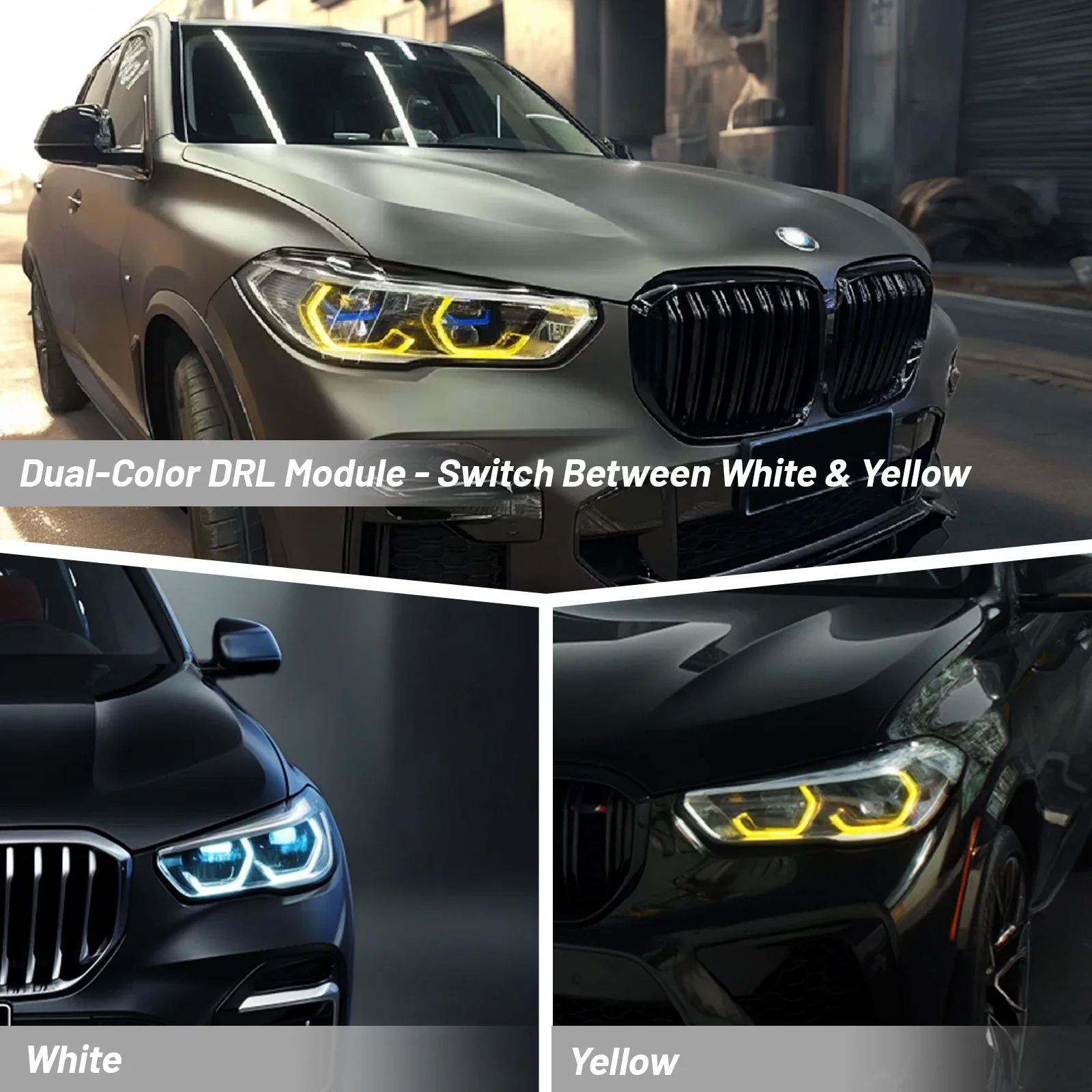 

Для BMW X5 X6 X5M X6M series 2019-2022 G05 G06 F95 F96 двухцветный модуль DRL желто-белая светодиодная панель дневных ходовых огней